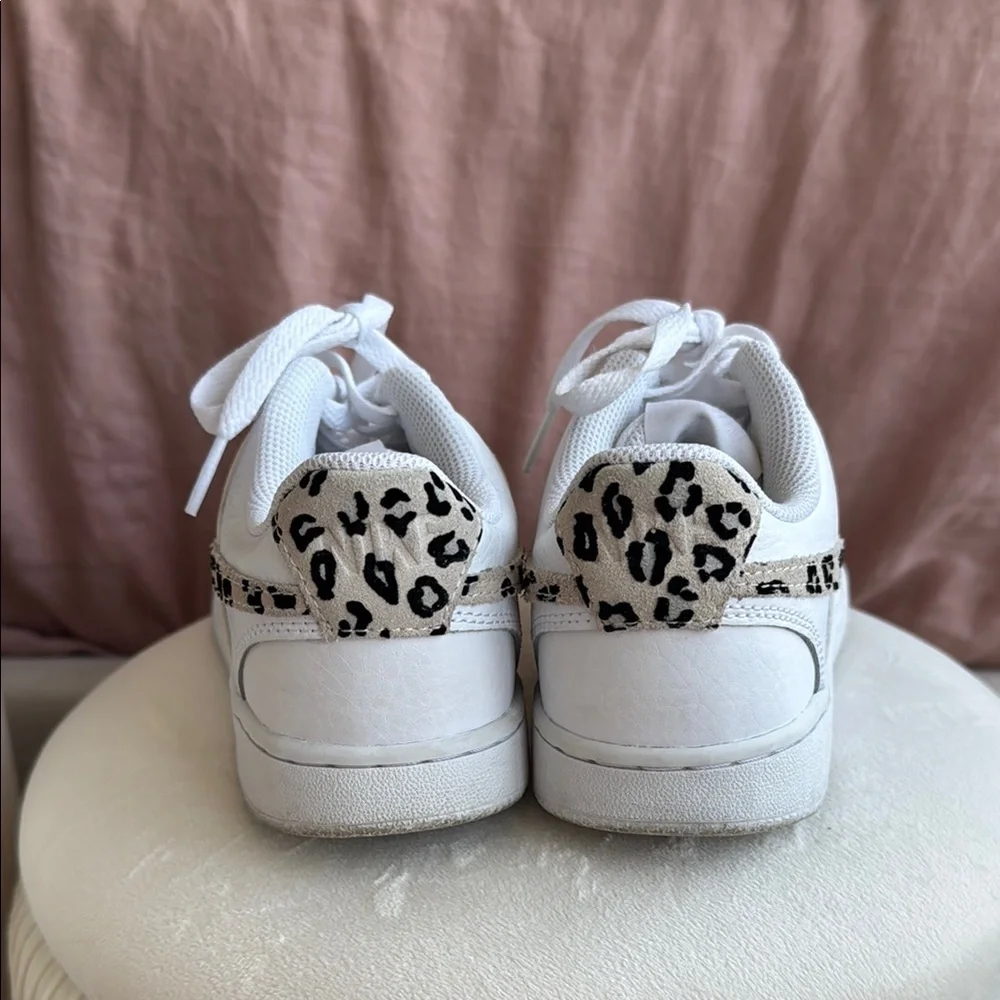 Nike Women's White Sneakers with Leopard Print Swoosh - Picture 2 of 4